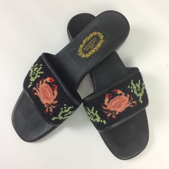 Larkspur Needlepoint Slides with Crab design - Picture 1 of 4